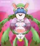  absurd_res animal_humanoid anthro areola bare_shoulders blush bodily_fluids breasts clitoris clothing crossover daphne_(mario_plus_rabbids) digital_media_(artwork) female fur genital_fluids genitals hair hair_over_eye hair_over_eyes hi_res humanoid lagomorph looking_at_viewer mammal mario_bros mario_plus_rabbids_sparks_of_hope navel nintendo nipples nude one_eye_obstructed open_mouth plant pussy pussy_juice rabbid raving_rabbids rayman_(series) sharp_teeth short_stack simple_background smile solo spread_pussy spreading teeth tentacles thick_thighs thighs_together ubisoft venomsquid vines white_body wide_hips 