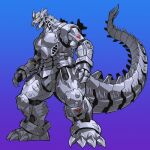  absurdres arms_at_sides blue_background chinese_commentary claws commentary_request godzilla_(series) highres kaijuu mecha mechagodzilla mechanical_tail no_humans onion_maru open_mouth robot science_fiction sharp_teeth simple_background standing tail teeth yellow_eyes 
