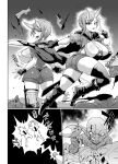  asian_mythology big_breasts black_and_white blood bodily_fluids boots breasts cape clothing comic death decapitation demon east_asian_mythology fan_no_hitori female footwear goblin hair hi_res horn horned_humanoid huge_breasts humanoid humanoid_pointy_ears japanese_mythology male male/female manga melee_weapon mole_on_breast monochrome mythology oni ranged_weapon raygun shirt short_pants sword topwear weapon yokai 