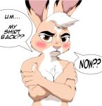  anthro blush breasts brown_eyes cleavage clothed clothing disney female fur grummancat implied_nudity jackie_hopps_(grummancat) lagomorph leporid mammal rabbit solo tan_body tan_fur white_body white_fur zootopia 