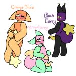  &lt;3 alien black_body blackberry_(dark_bun) blush bodily_fluids cum dark_bun frowney_face genital_fluids genitals green_body heart_tail hi_res humanoid inhuman looking_upset male mimic monster monster_penis orange_body orange_juice_(dark_bun) penis penis_tentacles pink_body purple_body short_tail slightly_chubby solo_focus star star_tail strawberry_(dark_bun) tail tentacles white_eyes yellow_eyes 