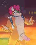  anthro balls big_penis bowser collar detailed_background digital_media_(artwork) dragon erection genitals hair hi_res horn koopa male mammal mario_bros nintendo nipple_piercing nipples penis piercing reptile scalie smile solo spikes super_smash_bros. yaperstuff18 