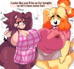  &lt;3 absurd_res animal_crossing anthro apron apron_only big_breasts black_eyes blonde_hair bottomwear breasts brown_hair canid canine canis clothing dipstick_tail domestic_dog duo english_text eulipotyphlan exclamation_point female hair hand_behind_head hedgehog hi_res huge_breasts huge_hips huge_thighs isabelle_(animal_crossing) lewd_dorky looking_at_viewer mammal markings multicolored_body nintendo onomatopoeia open_mouth sable_able shih_tzu shirt skirt sound_effects tail tail_markings text thick_thighs topwear toy_dog two_tone_body white_eyes wide_hips yellow_body 