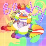 1:1 ambiguous_gender anthro canid colorful colorful_background diaper fur glitter_(nekozuna) hi_res infantilism mammal multicolored_body multicolored_ears multicolored_fur multicolored_tail nekozuna pacifier rainbow_body rainbow_ears rainbow_fur rainbow_tail solo sparkledog sparklewolf tail unknown_artist white_eyes 