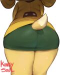  animal_crossing anthro bottomwear butt canid canine canis close-up clothing domestic_dog female glistening glistening_body hi_res isabelle_(animal_crossing) mammal nintendo skirt solo sweetiesoul tail 