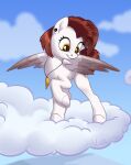  cloud cutie_mark day ear_piercing equid equine fan_character feathered_wings feathers female feral freckles fur hair hasbro hooves jewelry mammal mane my_little_pony necklace orange_eyes pegasus piercing red_hair red_mane red_tail sirzi sky solo tail white_body white_feathers white_fur wings 