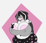  anthro areola asimplebun bear belly big_areola big_belly big_breasts big_butt blush breast_squish breasts butt chest_tattoo chubby_belly chubby_female cleavage clothed clothing erect_nipples female giant_panda hair hi_res huge_breasts mammal moon_hitosakuri_(asimplebun) multicolored_hair nipples open_mouth overweight simple_background smile solo squish tattoo thick_thighs topwear wide_hips 