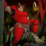  anthro armor biceps bone bottomwear clothed clothing corrsk digit_ring digital_media_(artwork) digitigrade feet flag fur hi_res holding_object holding_weapon jewelry loincloth male mammal melee_weapon murid murine muscular muscular_anthro muscular_male rat red_eyes ring rodent skaven skull sword teeth toe_ring toes warhammer_(franchise) warhammer_fantasy weapon 