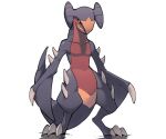  absurdres black_sclera claws colored_sclera full_body garchomp highres no_humans orange_eyes pokemon pokemon_(creature) sharp_teeth shimazaki1152 simple_background solo spikes standing teeth white_background 