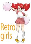  1girl cheerleader ebiriiko kunio-kun_series looking_at_viewer momozono_satomi pom_pom_(cheerleading) red_eyes red_hair red_skirt skirt solo two_side_up 
