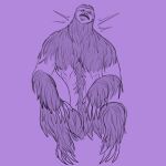  1:1 awarebear claws expansion eyes_closed feral fur male mammal mid_transformation motion_lines neck_expansion nude pilosan purple_background simple_background sitting sloth solo transformation were weresloth xenarthran 