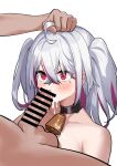  1boy 1girl absurdres ahoge bell blush cowbell cum cum_in_mouth cum_on_body cumdrip erection fellatio grabbing grabbing_another&#039;s_hair hair_between_eyes heart heart-shaped_pupils highres light_blush long_hair looking_at_another looking_up mingyin_meion_(vtuber) mole mole_under_eye multicolored_hair neck_bell nose_bubble oral original penis penis_awe pink_eyes pink_hair shuibo solo_focus streaked_hair symbol-shaped_pupils tearing_up tears testicles twintails veins very_long_hair virtual_youtuber visible_ears white_hair worried 