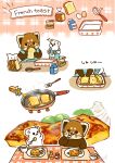  2023 absurd_res ailurid apron biped black_eyes black_nose brown_body chibi clothing cooking dot_eyes duo eating feral food french_toast hi_res kemono mammal mustelid musteline red_panda shi_nominmin stoat true_musteline weasel white_body 