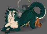  ambiguous_fluids anthro areola big_areola big_breasts bodily_fluids breasts cassian_(fluffythunderbird) claws dragon eastern_dragon fluffy fur furred_dragon green_body green_fur horn huge_breasts hybrid jewelry lvlirror male nipple_piercing nipples piercing saliva scales solo tongue 