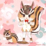  1girl animal animal_ears boots bow bowtie brown_eyes brown_hair chipmunk chipmunk_ears chipmunk_girl chipmunk_tail extra_ears gloves kemono_friends kikuchi_milo looking_at_viewer pantyhose shirt short_hair shorts siberian_chipmunk_(kemono_friends) simple_background squirrel tail vest 