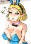  &lt;3 2023 absurd_res big_breasts blonde_hair blush breasts bunny_costume carrot clothing costume female food green_eyes hair hi_res humanoid humanoid_pointy_ears hylian nintendo open_mouth plant princess_zelda short_hair solo the_legend_of_zelda vegetable yhw 