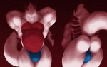  16:10 anthro belly blue_clothing blue_eyes blue_thong blue_underwear bulge butt clothed clothing dorian_(jyan) feathers generation_2_pokemon hands_behind_head hi_res legendary_pokemon lugia male musclegut nintendo nipples pink_body pink_feathers pokemon pokemon_(species) presenting presenting_hindquarters red_background red_body red_feathers red_scales scales shiny_pokemon simple_background solo thong tjloog topless underwear widescreen 