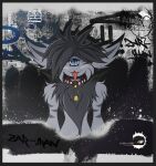  1_eye 2000s_(media) absurd_res bell bell_collar collar fan_character fin fin_hair fur graffiti graffiti_on_wall grey_body grey_fin grey_fur hi_res ianmata1998 jewelry kingdom_hearts_3 male monster necklace poster pseudo_hair solo tired_eyes tired_look tongue tongue_out 