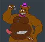  animatronic anthro bear belly claws clothing fangs five_nights_at_freddy&#039;s five_nights_at_freddy&#039;s_4 hat headgear headwear hi_res machine male mammal microphone muscular muscular_male nightmare_fredbear_(fnaf) pecs pregnant pregnant_male robot rub_lug scottgames solo teeth tongue 