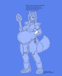  absurd_res annoyed anthro armor bottomwear breasts canid canine cleavage clothed clothing english_text female footwear fox gauntlets gloves greasymojo hand_on_back handwear hi_res jewelry krystal loincloth mammal monochrome navel necklace nintendo pregnant sandals simple_background solo staff star_fox tattoo text topwear tribal weight_gain 