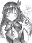  1girl ;) absurdres bare_arms bare_shoulders blush buttons greyscale hair_between_eyes hair_ornament highres hololive long_hair looking_at_viewer monochrome nanashi_(nlo) neck_ribbon one_eye_closed parted_lips ribbon simple_background sketch sleeveless smile solo star_(symbol) star_hair_ornament tokino_sora tokino_sora_(1st_costume) upper_body virtual_youtuber wrist_cuffs 