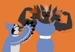  2023 3_heads 5_fingers anthro artist_name avian bangs beak belt big_breasts bird black_beak black_body black_feathers black_fur black_nose blue_body blue_clothing blue_dress blue_eyes blue_feathers blue_jay bojan_darkbeak breasts canid canine cerbelle_trimaktikos cerberus chest_tuft clothed clothing corvid digital_drawing_(artwork) digital_media_(artwork) dress duo ear_piercing european_mythology eye_contact eyebrows eyelashes facial_markings feathered_wings feathers female feral fingers flat_colors flexing fluffy fluffy_arms fluffy_hair fur greek_mythology greengrizz hair hand_on_arm happy head_markings interspecies jay_(bird) lips looking_at_another male male/female mammal markings multi_head multicolored_body multicolored_feathers muscular muscular_anthro muscular_female mythology new_world_jay notched_ear nude orange_hair oscine passerine piercing red_lips romantic romantic_couple simple_background smile smiling_at_each_other smiling_at_partner thick_bottom_lip thick_thighs touching_arm tuft wavy_hair white_belt white_body white_feathers wide_hips wing_markings wing_on_arm wings 