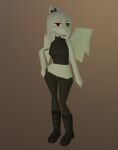  3d_(artwork) anthro blue_body boots clothed clothing digital_media_(artwork) dinosaur fang_(gvh) female footwear goodbye_volcano_high hair long_hair low_poly makeup navel orange_eyes pterodactylus pterosaur reptile scalie silver_hair simple_background snoot_game_(fan_game) solo standing unknown_artist wings 