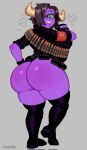  big_butt bubble_butt butt clothing curvy_figure cyclops fan_character female hair heavy_(team_fortress_2) hi_res horn huge_butt legwear looking_at_viewer looking_back purple_body purple_skin short_hair smile solo team_fortress_2 thick_thighs thigh_highs valve voluptuous wide_hips xabelha 