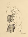  2023 anthro bear bottomwear clothing duo embrace eyes_closed eyewear glasses hi_res hug kissing lenna39216250 male mammal padre_(unicorn_wars) pants sargento_caricias shirt simple_background topwear unicorn_wars 