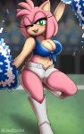 absurd_res amy_rose anthro big_breasts boots bottomwear breasts cheerleader clothed clothing eulipotyphlan female footwear green_eyes hedgehog hi_res jwecchi mammal pink_body pom_poms sega shorts solo sonic_the_hedgehog_(series) thick_thighs 