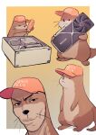  :&lt; absurdres animal baseball_cap border closed_eyes colo_(nagrolaz) computer full_body graphics_card hat highres holding mechanic meme multiple_views no_humans orange_background original otter reference_request smile smug standing white_border 