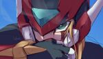  1boy android blonde_hair blood blood_on_face close-up commentary_request green_eyes helmet injury long_hair male_focus mega_man_(series) mega_man_zero_(series) upper_body vani_(hisha_04) wiping_face zero(z)_(mega_man) zero_(mega_man) 