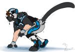  2022 anthro armor binturongboy black_body black_fur bottomwear broken_helmet carolina_panthers cleats clothing felid fingerless_gloves football_gear football_helmet football_jersey football_pants football_player football_uniform footwear fur gloves growth handwear headgear helmet human_to_anthro jersey male mammal mascot nfl pantherine pants pheagle pose simple_background sir_purr socks solo species_transformation tail_growth tail_growth_in_pants torn_clothing transformation white_background 