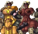  2023 4_fingers abs adjatha animal_genitalia animal_humanoid animal_penis arm_tuft armor balls bandage bandaged_arm big_balls big_breasts big_penis black_penis blonde_hair breasts brown_body brown_fur brown_skin canine_genitalia canine_penis ear_piercing erection fingers fur genitals grey_eyes gynomorph hair hi_res humanoid hureya_(tits) hyena hyena_humanoid hyrax_(tits) intersex knot leg_tuft looking_at_viewer machine mammal mammal_humanoid muscular muscular_gynomorph muscular_humanoid muscular_intersex nipple_piercing nipples nude penis piercing power_armor simple_background solo standing story story_in_description tail thick_thighs trials_in_tainted_space tuft white_background wide_hips yellow_armor 