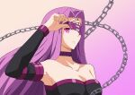  1girl absurdres armpits blindfold chain facial_mark fate/grand_order fate/stay_night fate_(series) forehead_mark highres long_hair medusa_(fate) medusa_(rider)_(fate) one_eye_covered portrait purple_eyes purple_hair solo tohya_y_1211 