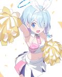  :d absurdres armpits arona_(blue_archive) blue_archive blue_hair blue_serafuku bow_hairband braid cheering cheerleader hair_over_one_eye hairband halo highres holding holding_pom_poms light_blue_hair makai_no_juumin navel pleated_skirt pom_pom_(cheerleading) school_uniform serafuku single_braid skirt smile unfinished white_skirt 