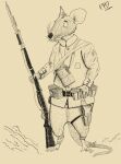  absurd_res anthro bayonet esquizofrenio hi_res knife male male/male mammal monochrome murid murine rat rodent simple_background soldier solo warrior weapon 