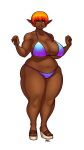  2023 big_breasts bikini blazbaros breasts cleavage clothed clothing collarbone dark_body dark_skin elf eyebrows eyelashes feet female footwear hair hi_res huge_breasts humanoid humanoid_pointy_ears looking_at_viewer mature_female navel not_furry orange_eyes orange_hair sandals short_hair slightly_chubby smile smiling_at_viewer solo swimwear thick_thighs wide_hips 