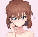  1girl blue_eyes brown_hair closed_mouth haibara_ai hair_between_eyes hand_up heart highres looking_at_viewer meitantei_conan portrait short_hair simple_background smile solo taro_(ultrataro) white_background 