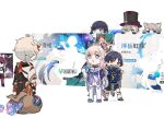  ahoge animal_ear_fluff animal_ears artist_name banner cat_ears chibi chinese_text commentary english_commentary gacha genshin_impact honkai:_star_rail honkai_(series) intertwined_fate japanese_clothes kaedehara_kazuha kafka_(honkai:_star_rail) lynette_(genshin_impact) lyney_(genshin_impact) mihoyo multicolored_hair sangonomiya_kokomi scaramouche_(genshin_impact) simple_background solo streaked_hair sunglasses thought_bubble wanderer_(genshin_impact) white_background xinzoruo yanfei_(genshin_impact) yelan_(genshin_impact) 