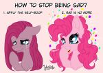  2022 absurd_res blue_eyes bodily_fluids boop chest_tuft earth_pony equid equine friendship_is_magic fur hair happy hasbro hi_res horse how-to julunis14 mammal my_little_pony nose_boop pink_body pink_fur pink_hair pinkamena_(mlp) pinkie_pie_(mlp) pony sad self-boop straight_hair tears tuft 