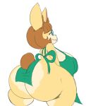  anthro apron apron_only big_breasts big_butt breasts brown_hair butt clothing eyes_closed eyewear female glasses hair huge_breasts huge_butt lagomorph leporid mammal mostly_nude neom-daddy rabbit smile solo tan_body thick_thighs wide_hips 