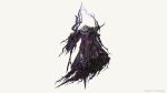  1boy absurdres beard black_robe facial_hair final_fantasy final_fantasy_xvi fur-trimmed_robe highres holding holding_staff lightning long_beard official_art ramuh robe simple_background solo square_enix staff wide_sleeves 