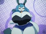 2022 5_fingers animated anthro bell bell_collar big_breasts blep blue_body blue_fur blue_hair bottomwear bouncing_breasts breasts cleavage clothed clothing collar dancing eeveelution eyes_closed fake_cat_ears fake_ears fan_character female fingers freckles freckles_on_face freckles_on_shoulders freckles_on_thighs front_view fur generation_4_pokemon glaceon hair hotpants huge_breasts huge_thighs hyper kirumo-kat loop nintendo pokemon pokemon_(species) pokemorph sad_cat_dance shaking_hips shorts skimpy smile solo standing tail tail_motion thick_thighs tongue tongue_out 