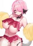  1girl au_ra breasts cheerleader commission cyobiro dragon_girl dragon_horns dragon_tail final_fantasy final_fantasy_xiv hair_over_one_eye horns huge_breasts microskirt navel parted_lips pink_hair pom_pom_(cheerleading) red_eyes red_shirt red_skirt scales shirt short_hair skeb_commission skirt solo tail thick_thighs thighs underboob warrior_of_light_(ff14) 