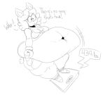 2018 4_fingers anthro belly big_belly biped bottomwear breasts carol_(kaboodles) clothed clothing cotton_tail digital_drawing_(artwork) digital_media_(artwork) english_text female fingers front_view full-length_portrait fur gym_bottomwear gym_clothing gym_shorts hair imperial_unit kaboodles lagomorph leporid mammal monochrome navel obese obese_anthro obese_female open_mouth overweight overweight_anthro overweight_female portrait rabbit shirt shorts simple_background sketch solo sportswear standing tail talking_to_self tank_top text text_on_clothing text_on_shirt text_on_tank_top text_on_topwear thick_thighs topwear weighing_scale weight_conscious white_background 