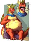  abdominal_bulge anthro burping burping_up_feather chopangigante dragon hi_res male male/male oral_vore overweight overweight_male prey_shaped_bulge solo vore weight_gain 