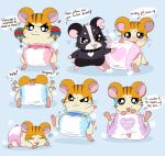  anthro blush clean_diaper clothed clothing cricetid dialogue diaper diaper_only diaper_puff digital_media_(artwork) duo english_text fur hair hamster hamtaro_(series) hi_res jupiters male mammal multiple_images open_mouth orange_body orange_fur rodent simple_background solo speech_bubble stan_(hamtaro) text topless wearing_diaper 