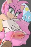  amy_rose anthro anus bodily_fluids butt chao_(sonic) clothed clothing clothing_pull dildo duo female genitals hi_res laser legs_together panties panty_pull partially_clothed pussy sega sex_toy sh1vss sonic_the_hedgehog_(series) spread_anus spreading sweat underwear underwear_pull upskirt 