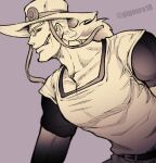  1boy chin cigarette commentary_request cowboy_hat giga_omega greyscale hat hol_horse jojo_no_kimyou_na_bouken long_hair male_focus monochrome mouth_hold sepia solo stardust_crusaders twitter_username upper_body 